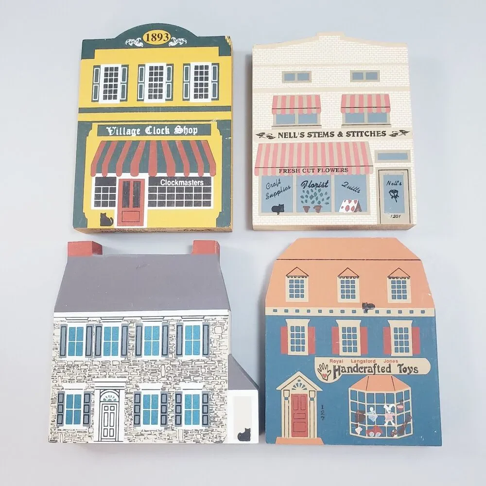 Cat's Meow Village Clock Shop Nell's Stems & Stitches Handcrafted Toys Mansion